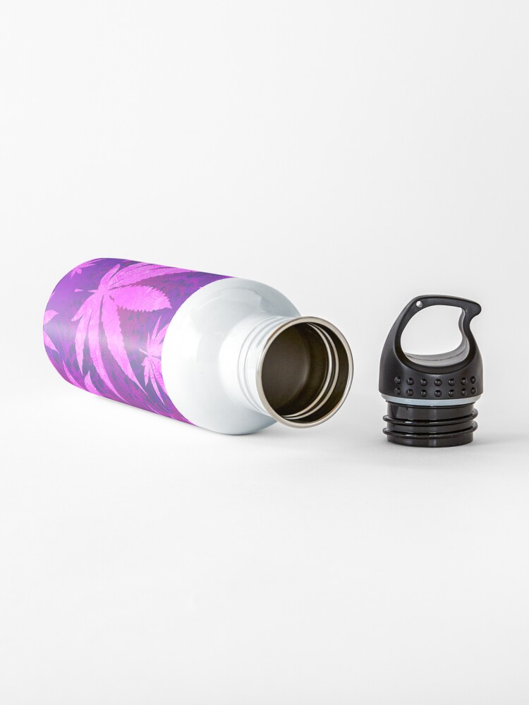 Alternate view of Purple and Pink  Colored Trippy Psychedelic Marijuana Leaves Pattern Water Bottle