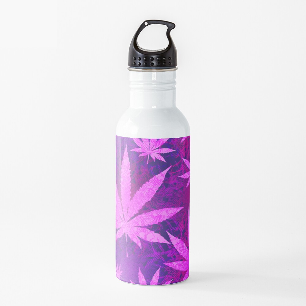 Purple and Pink Colored Trippy Psychedelic Marijuana Leaves Pattern Water Bottle
