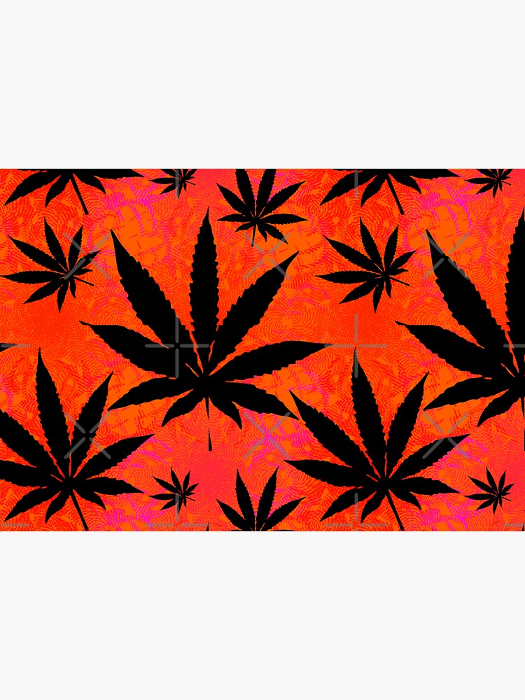 Black and Orange Colored Trippy Psychedelic Marijuana Leaves Pattern by EddieBalevo