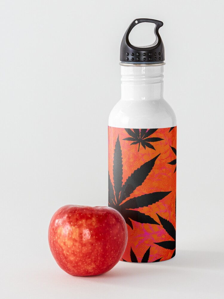 Alternate view of Black and Orange Colored Trippy Psychedelic Marijuana Leaves Pattern Water Bottle