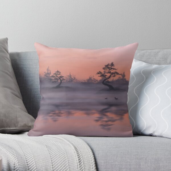 Asian landscape with a lake Throw Pillow