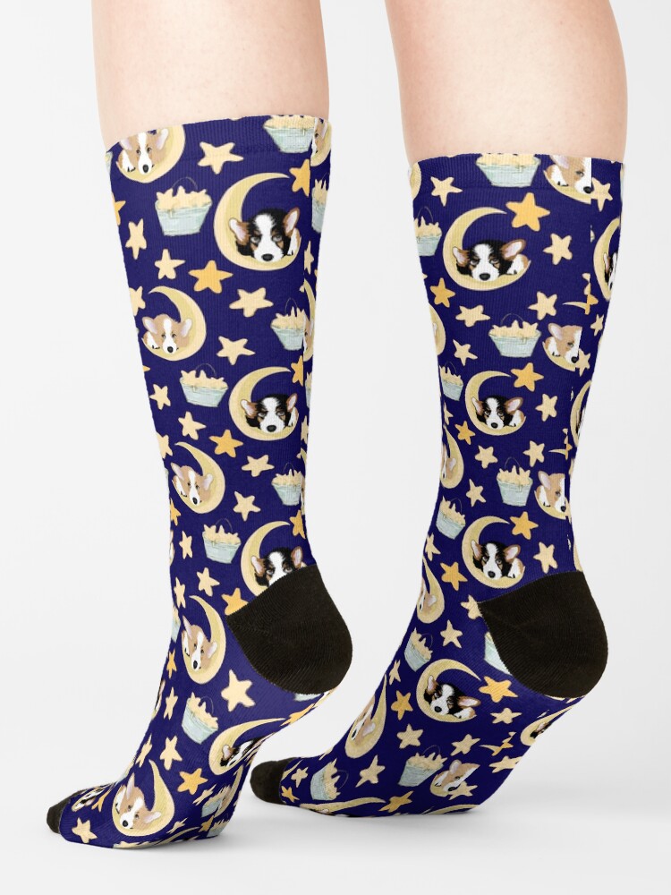 Alternate view of My Corgi World - Majesty Pembroke - Cute welsh cardigan corgis on the moon Socks