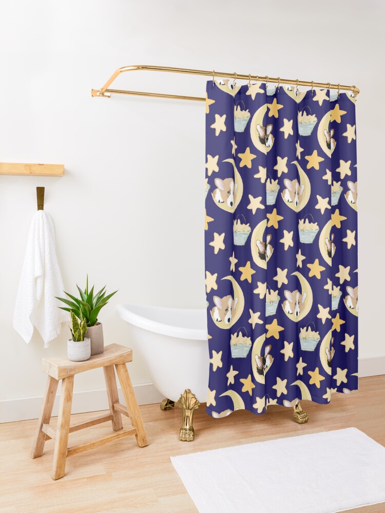 Alternate view of My Corgi World - Majesty Pembroke - Cute welsh cardigan corgis on the moon Shower Curtain