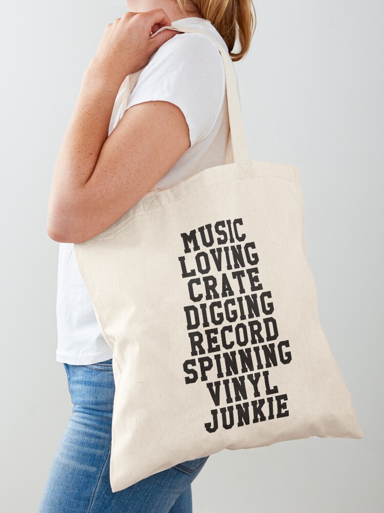 Vinyl Junkie Turntable Record Player 33 RPM Music Tote Bag