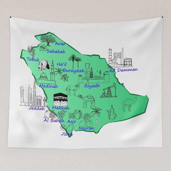 Item preview, Saudi Arabia Map hand drawn KSA landmarks With The names of the major cities  designed and sold by mashmosh.