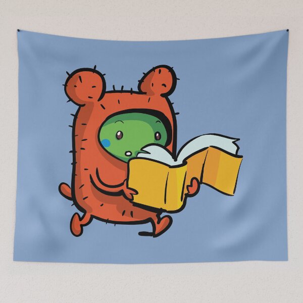 Item preview, little green creature in a barbed costume reads a book designed and sold by duxpavlic.