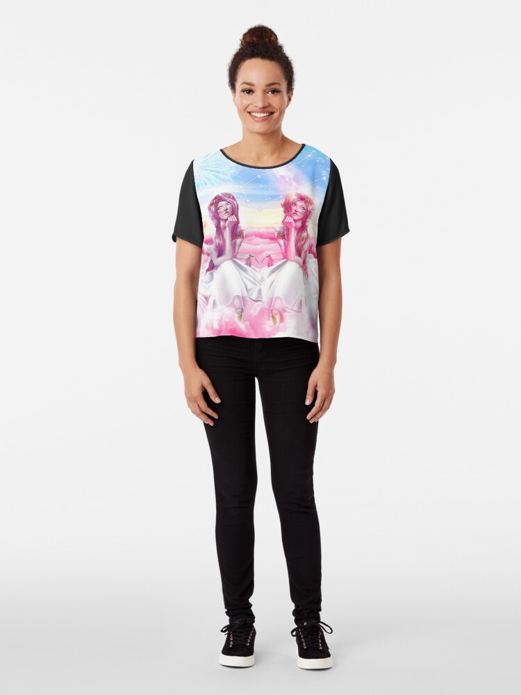 Alternate view of Pinkie Twins of Gemini - 12 Zodiac Ladies Chiffon Top