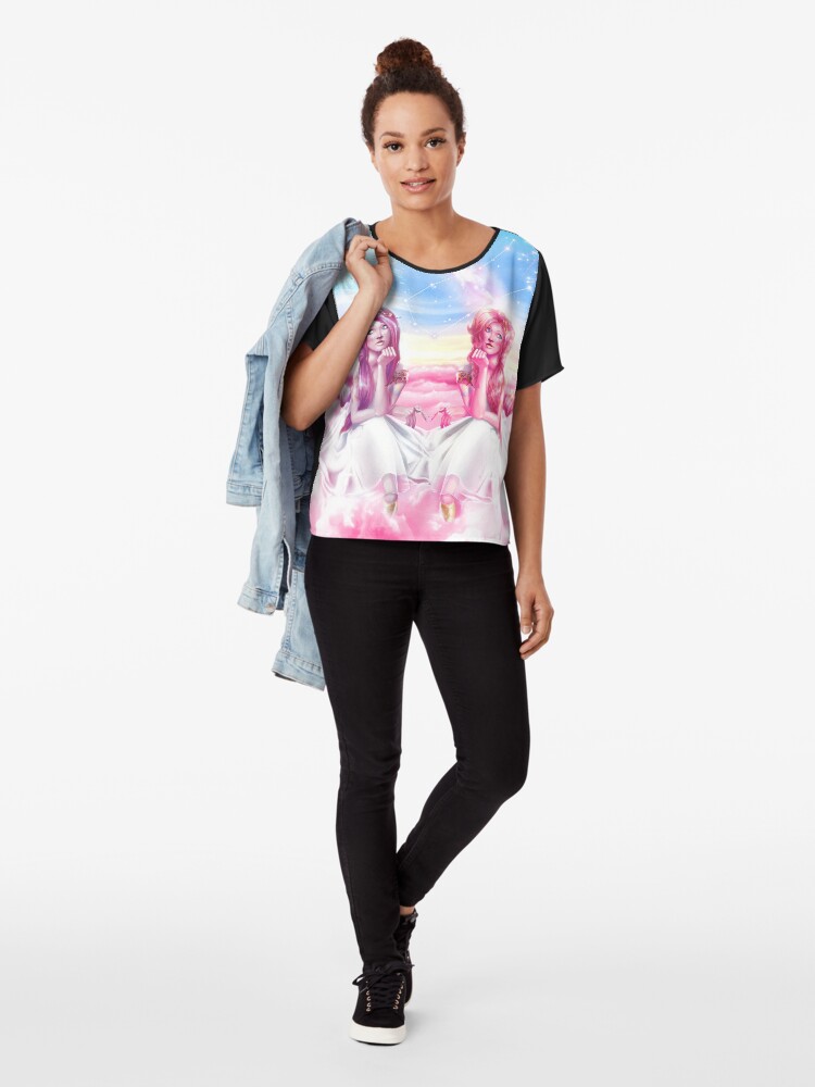 Alternate view of Pinkie Twins of Gemini - 12 Zodiac Ladies Chiffon Top