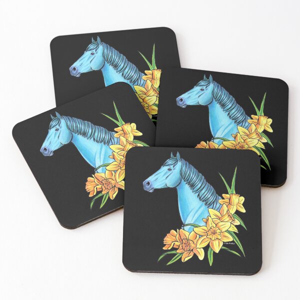 Item preview, Aquamarine Horse with Daffodils designed and sold by Elizabeth Staley.
