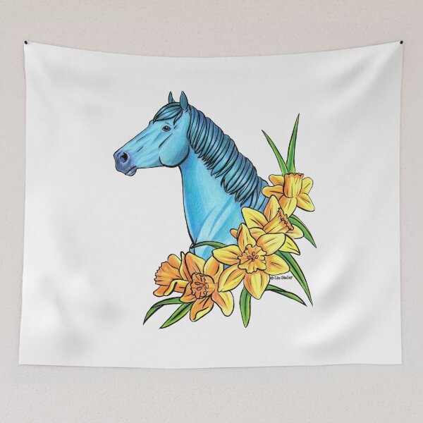 Item preview, Aquamarine Horse with Daffodils designed and sold by Elizabeth Staley.