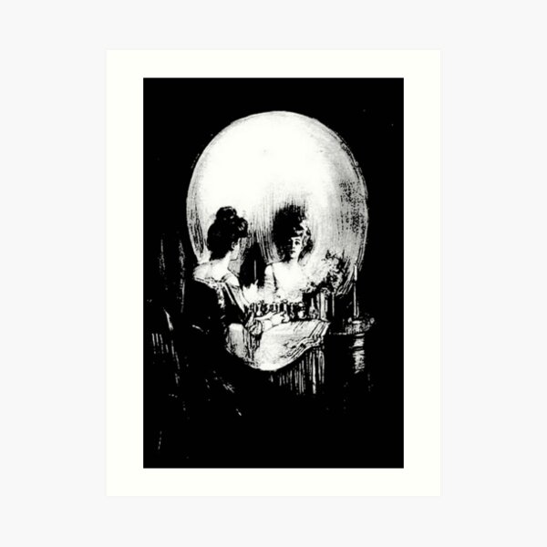 Woman with Halloween Skull Reflection In Mirror Art Print