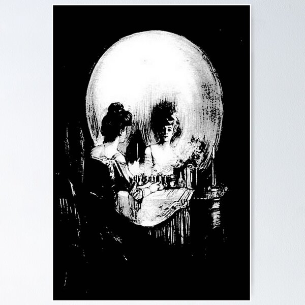 Woman with Halloween Skull Reflection In Mirror Poster