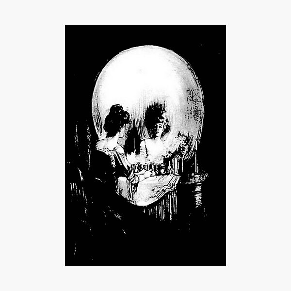 Woman with Halloween Skull Reflection In Mirror Photographic Print