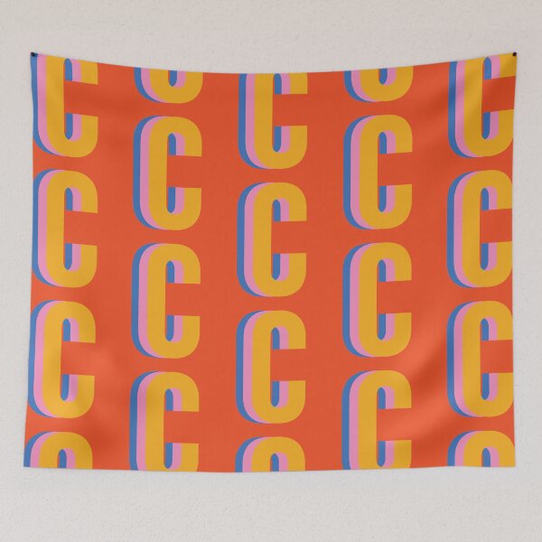 Item preview, Letter C Initial Monogram Pattern in Pink, Orange, Yellow, and Blue designed and sold by JuneJournal.
