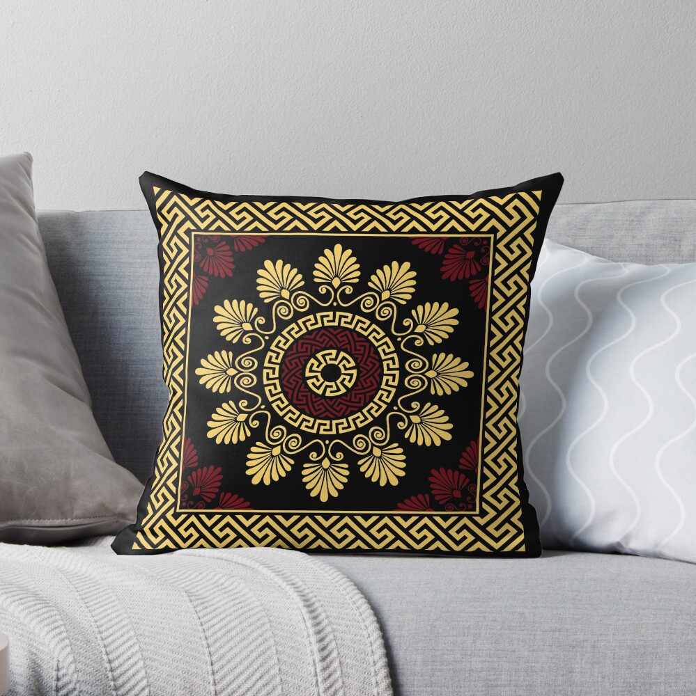 Newest Golden round Greek ornament Meander Throw Pillow by kavalenkava TP-253RNE46