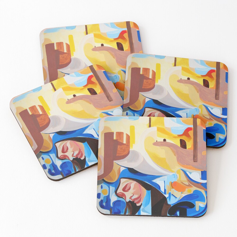 Composition Painting Castle Introspection Coasters (Set of 4)