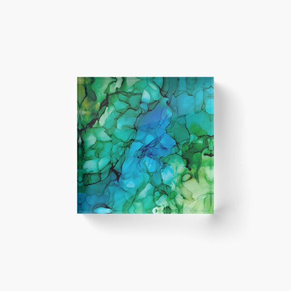 Aperçu de l'œuvre Vallée de la rivière: peinture à l'encre abstraite originale d'alcool bleu et vert créée et vendue par herzart.