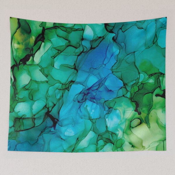 Item preview, Valley River: Blue and Green Original Abstract Alcohol Ink Painting designed and sold by herzart.