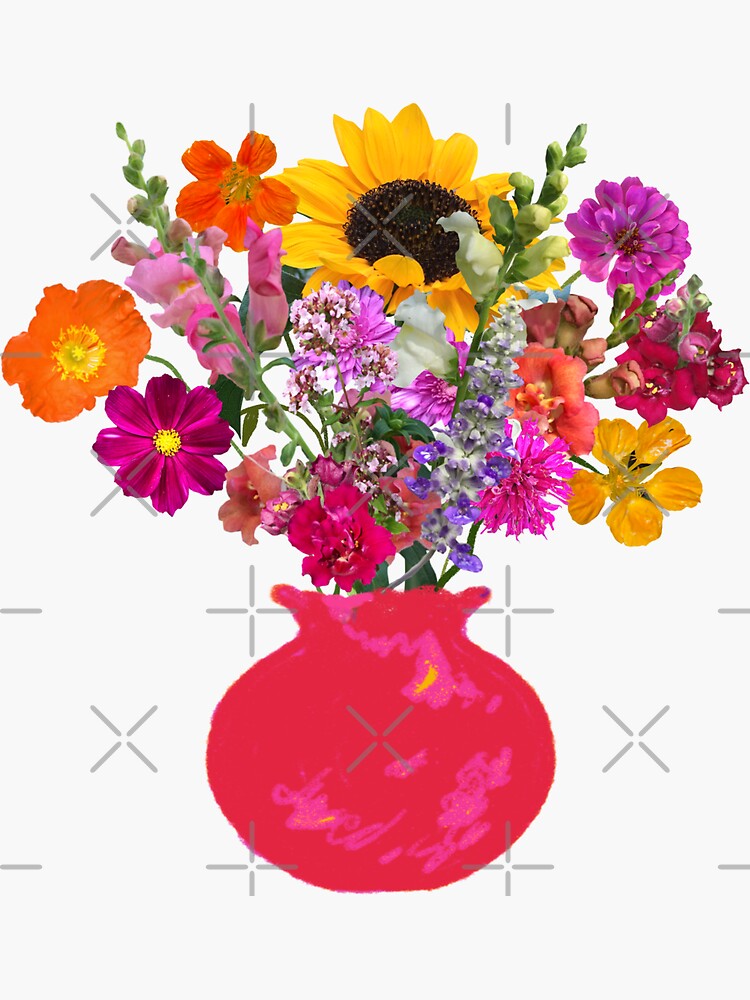 Bright pink vase bouquet sticker by Teawithxanthe