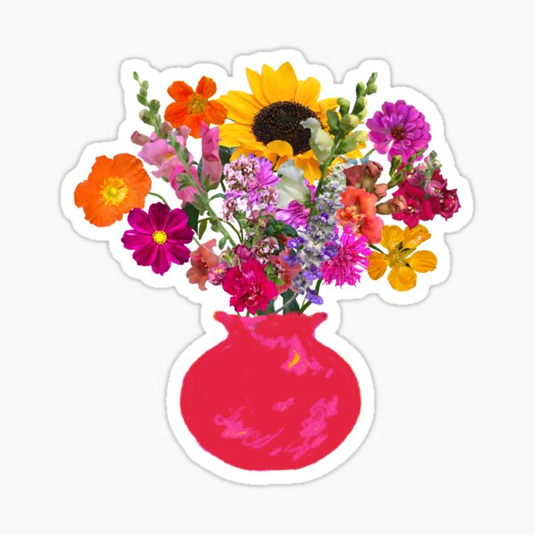 Bright pink vase bouquet sticker Sticker