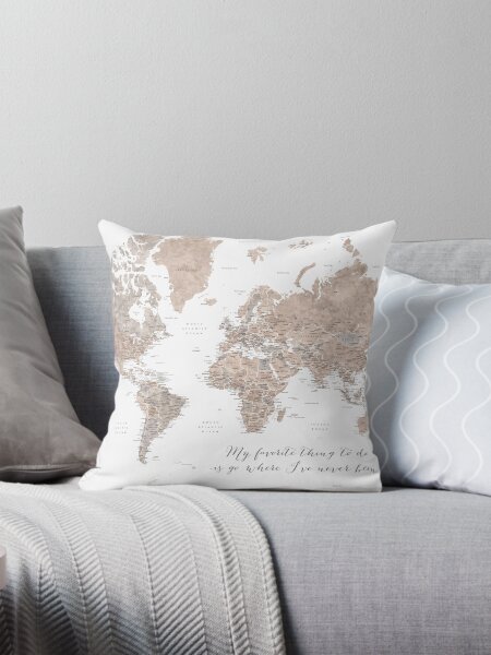 Item preview, Where I've never been detailed world map in taupe designed and sold by blursbyai.