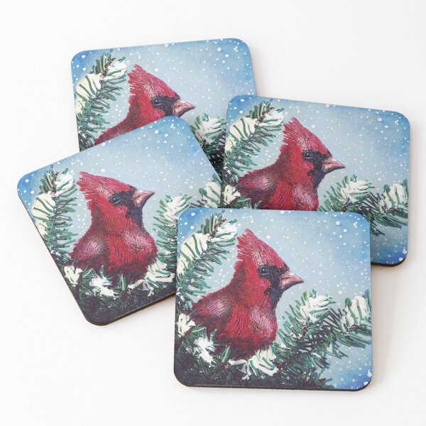 Item preview, Cardinal in Winter, polymer clay painting designed and sold by Pansymade.
