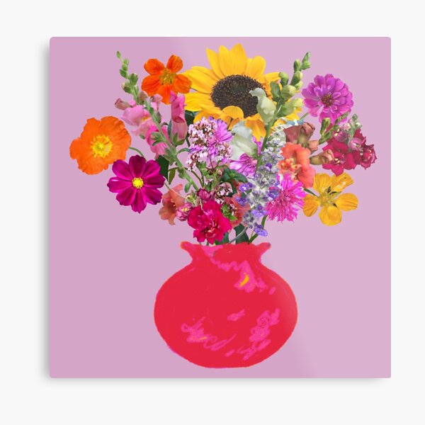 Bright pink vase still life on lavender by Tea with Xanthe Metal Print