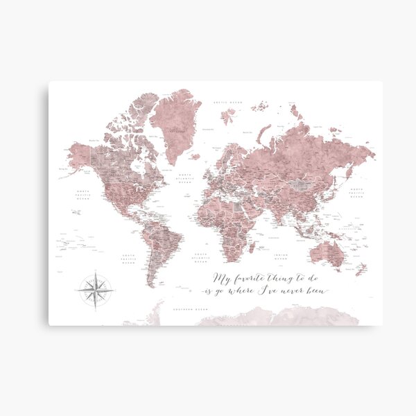 Item preview, Where I've never been detailed world map in dusty pink designed and sold by blursbyai.