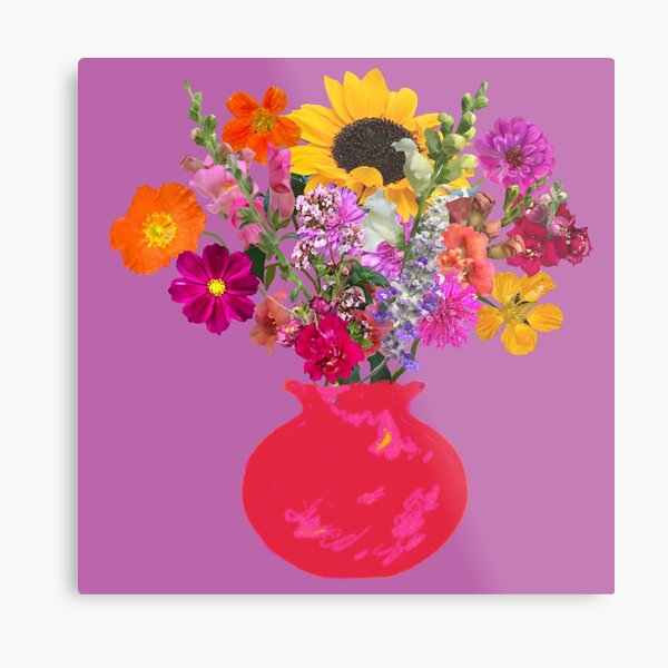 Bright pink vase still life on mauve by Tea with Xanthe Metal Print