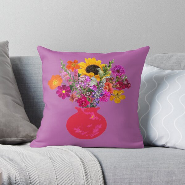 Bright pink vase still life on mauve by Tea with Xanthe Throw Pillow