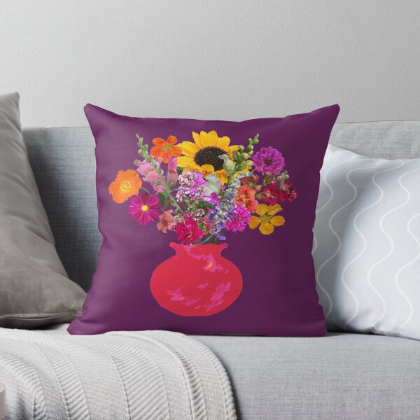 Bright pink vase still life on plum by Tea with Xanthe Throw Pillow