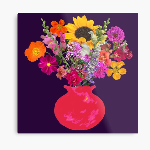 Bright pink vase still life on deep purple by Tea with Xanthe Metal Print