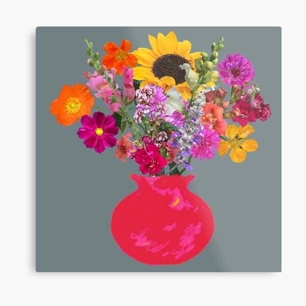 Bright pink vase still life on slate by Tea with Xanthe Metal Print