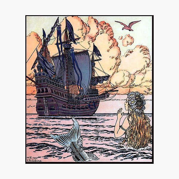 Item preview, Ship on the Ocean, The Little Mermaid - Ivan Bilibin designed and sold by forgottenbeauty.
