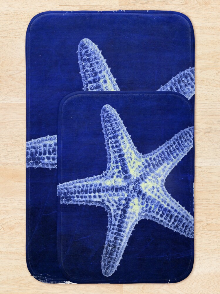 Disover coastal seaside ocean navy blue beach chic starfish | Bath Mat