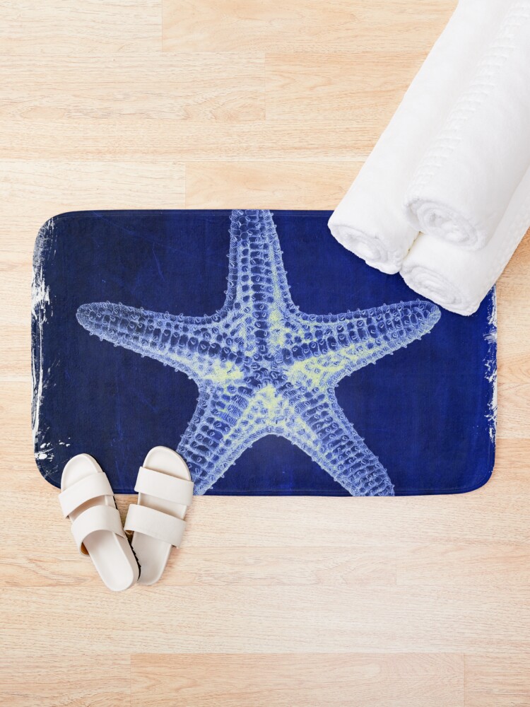 Discover coastal seaside ocean navy blue beach chic starfish | Bath Mat