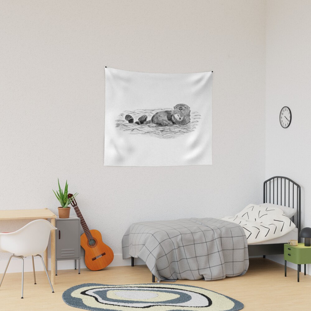 Hugging otters in the water Tapestry