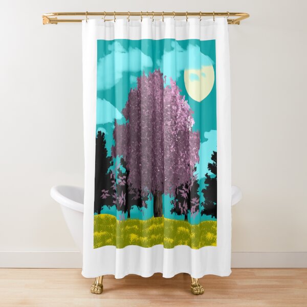 Moonlight foggy forest Shower Curtain