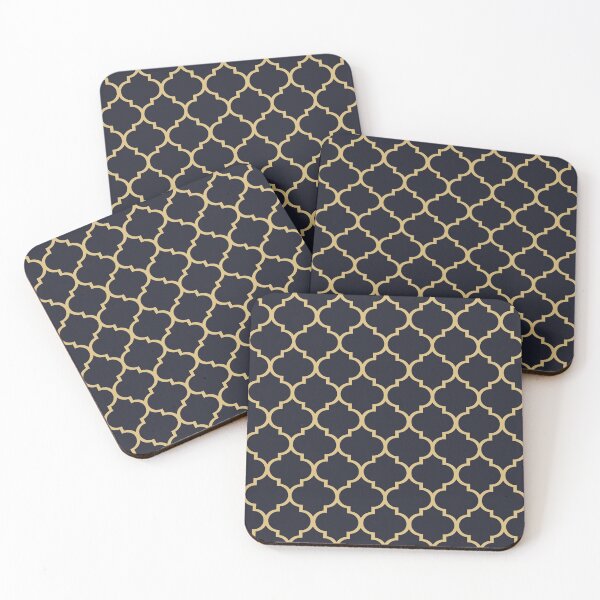 Midnight Blue and Gold Moroccan Trellis Pattern Coasters (Set of 4)