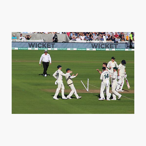 The Australian cricketer celebrate the wicket of Joe Root during the Ashes Photographic Print