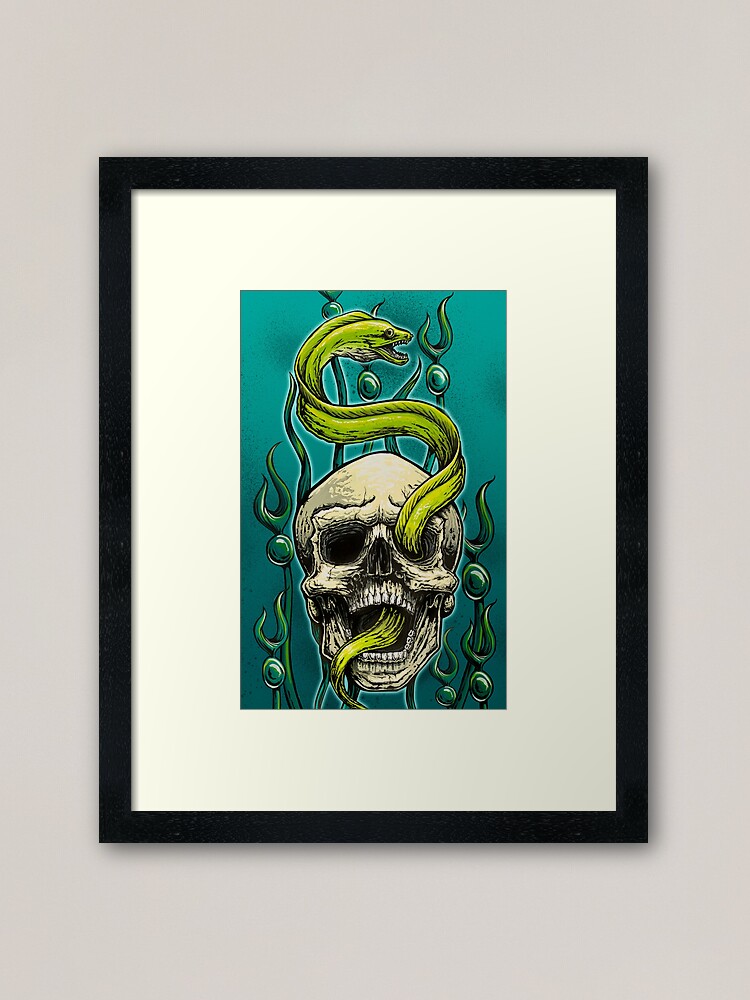 Old School Tattoo Skull And Moray Framed Art Print By Fieldey