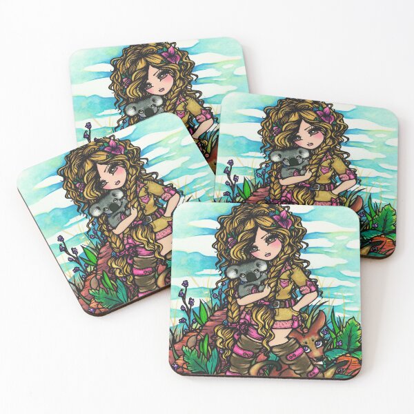 Item preview, Aussie Girl with Kangaroo and Koala Bear Australia Art by Hannah Lynn designed and sold by hannahlynnart.
