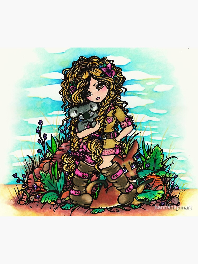 Aussie Girl with Kangaroo and Koala Bear Australia Art by Hannah Lynn by hannahlynnart