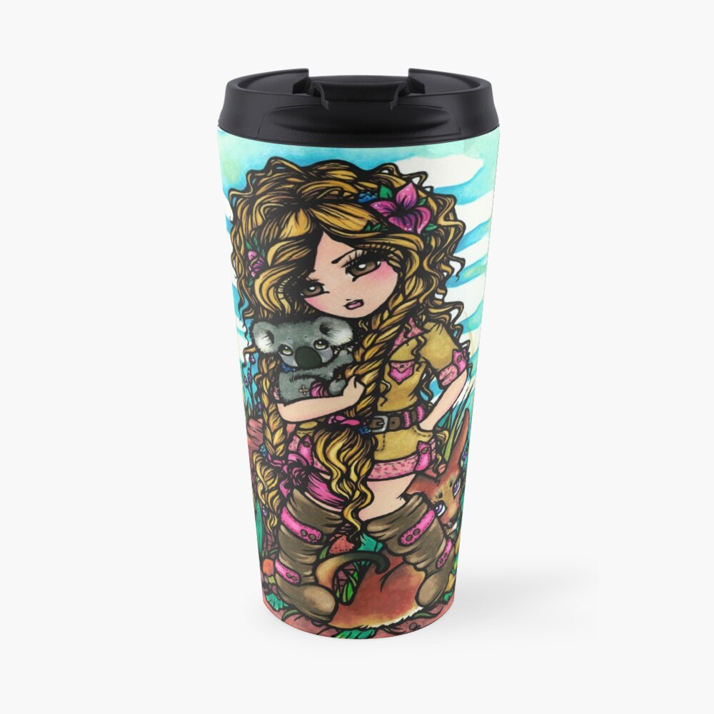 Aussie Girl with Kangaroo and Koala Bear Australia Art by Hannah Lynn Travel Mug