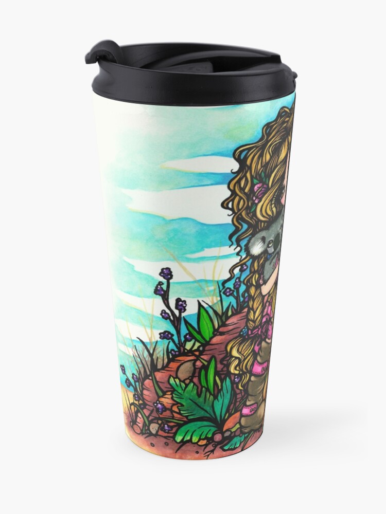 Alternate view of Aussie Girl with Kangaroo and Koala Bear Australia Art by Hannah Lynn Travel Mug