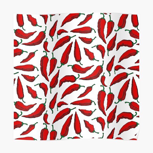 Seamless red hot chili peppers pattern, spicy fun Poster