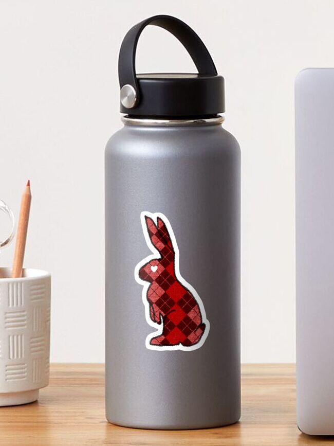 Thumbnail 1 of 3, Sticker, Red Argyle White Bunny Love designed and sold by tinaschofield.