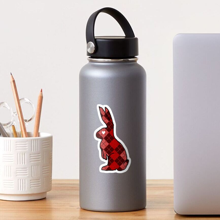 Red Argyle White Bunny Love Sticker