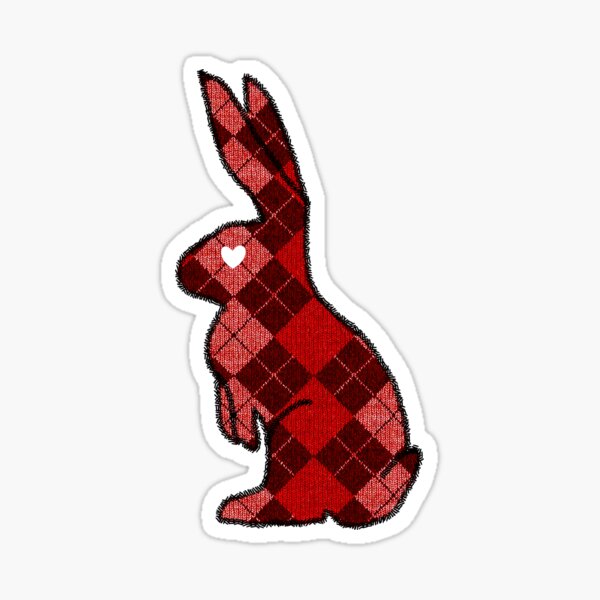 Red Argyle White Bunny Love Sticker