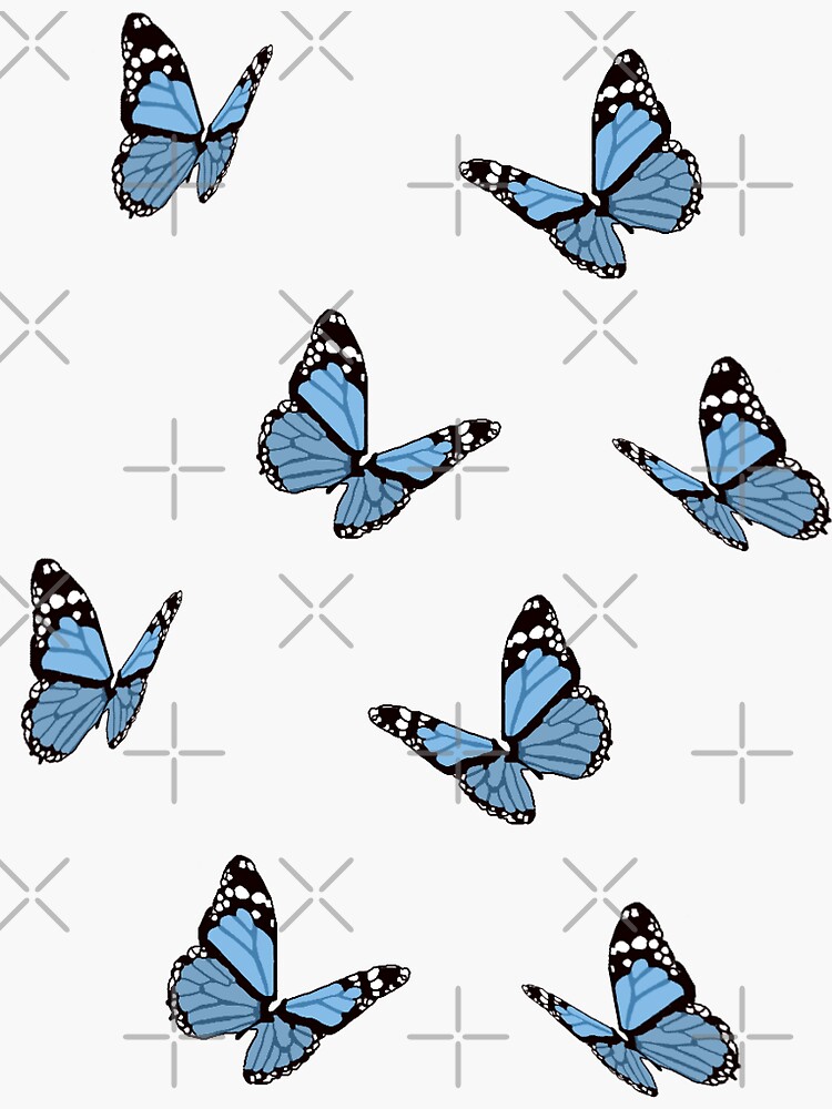 Aperçu 3 sur 3. Sticker avec l'œuvre Papillons bleus créée et vendue par maiaswamy.